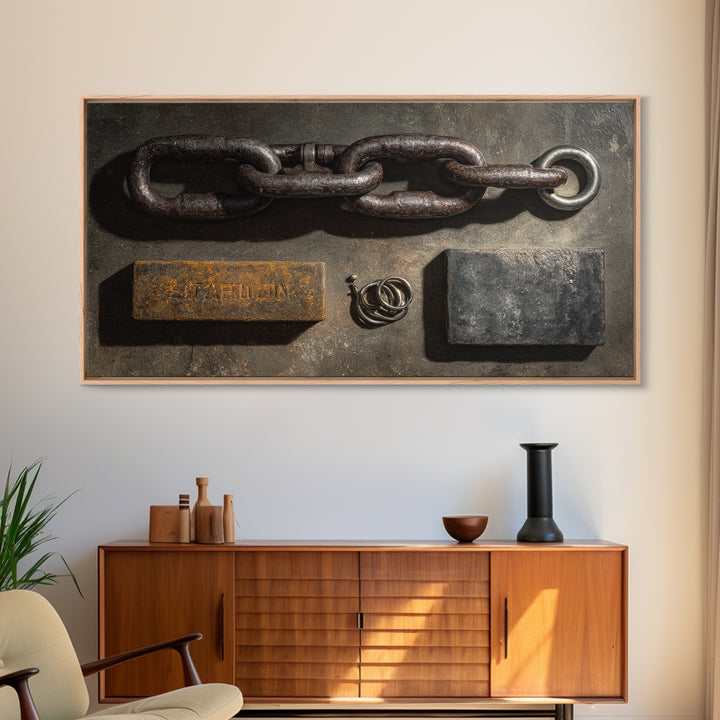 Chain and Hook Still Life Framed Canvas Print, Industrial Art, Room Decor, Living Room Decor, Fine Art, Foundry, Printables, IND-2x1-12