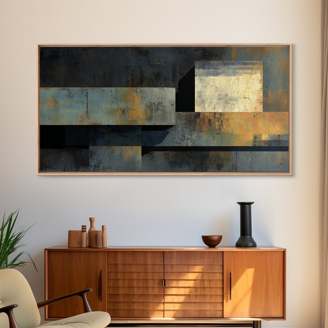 Concrete Wall Abstract Framed Canvas Print, Industrial Art, Printable Art, Living Room Decor, Abstract Art, Foundry, IND-2x1-29