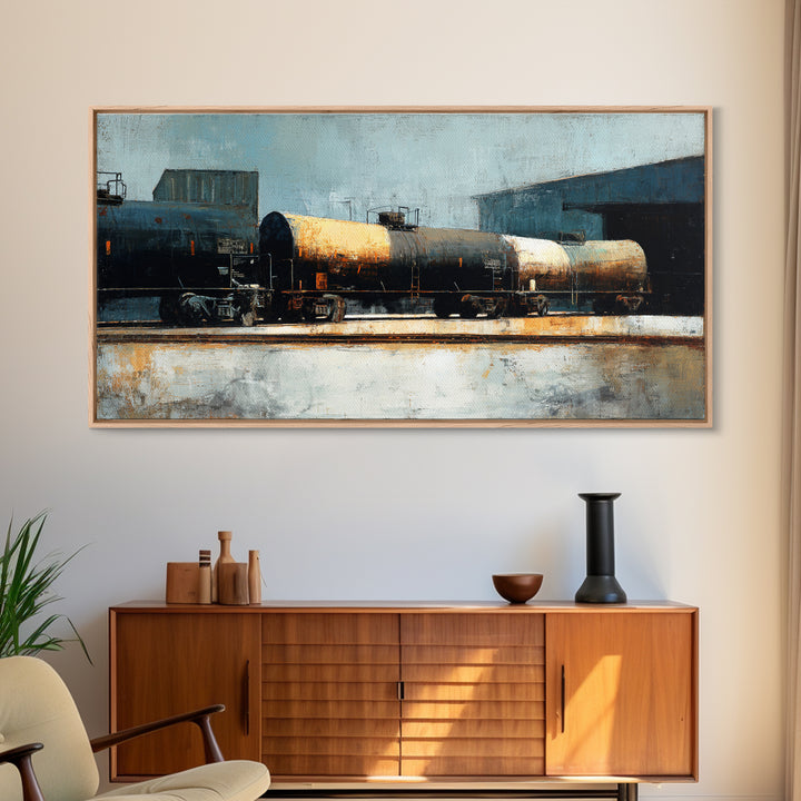 Urban Rail Yard Canvas Print, Industrial Art, Original Art, Living Room Decor, Foundry, Steampunk Decor, Bauhaus Poster, IND-2x1-41