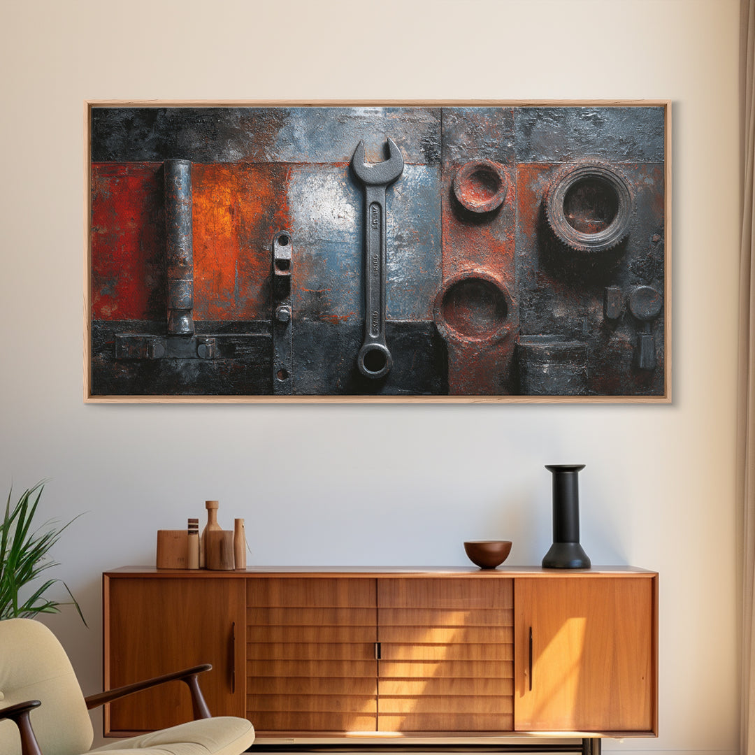 Riveted Metal Panel Texture Study Framed Canvas Print, Industrial Art, Wall Art, Living Room Decor, Fine Art, Foundry, IND-2x1-42