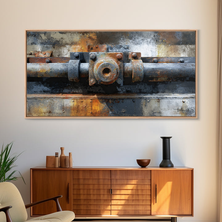Urban Rail Yard Framed Canvas Print, Industrial Art, Metal Art, Living Room Decor, Abstract Art, Foundry, Gallery Decor, IND-2x1-65