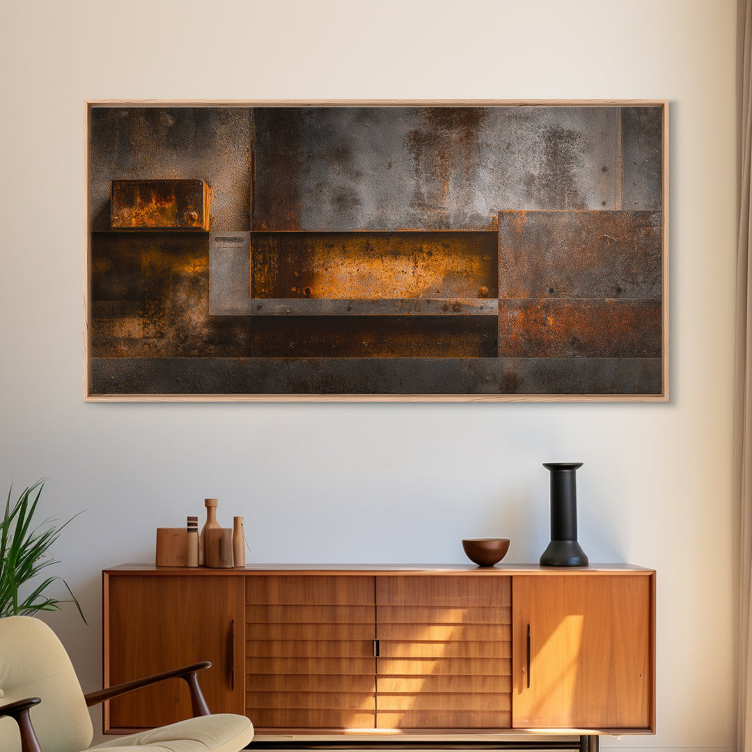 Abstract Smoke and Steel Shapes Canvas Print, Industrial Art, Original Painting, Living Room Decor, Abstract Art, Foundry, IND-2x1-68