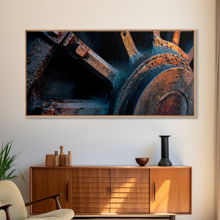 Steam Locomotive Wheel Closeup Canvas Print, Industrial Art, Abstract Art, Living Room Decor, Watercolor Art, Foundry, IND-2x1-98
