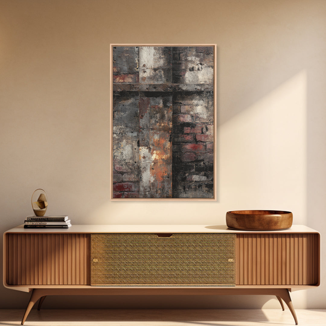 Exposed Brick Texture Abstract Framed Canvas Print, Industrial Art, Printable Art, Living Room Decor, Fine Art, Foundry, IND-2x3-12