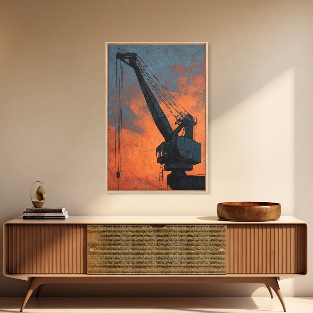 Warehouse Crane Silhouette Canvas Print, Industrial Art, Original Painting, Living Room Decor, Fine Art, Foundry, Large Art, IND-2x3-15