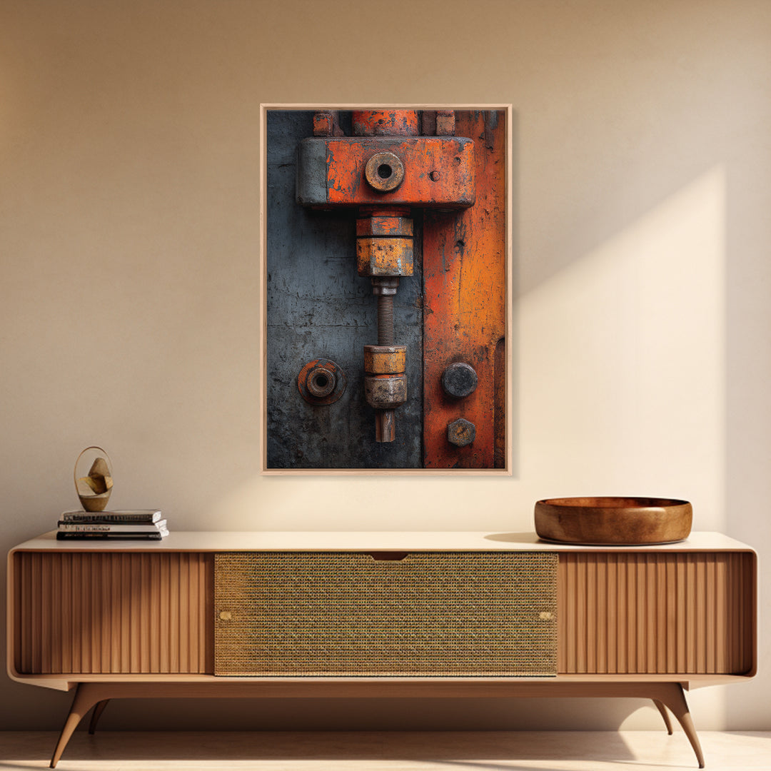 Rust Orange and Charcoal Geometric Abstraction Framed Canvas Print, Industrial Art, Art Print, Living Room Decor, Foundry, IND-2x3-22