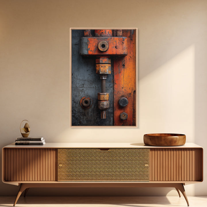 Rust Orange and Charcoal Geometric Abstraction Framed Canvas Print, Industrial Art, Art Print, Living Room Decor, Foundry, IND-2x3-22