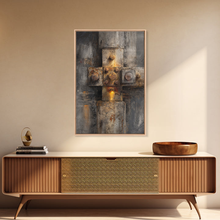 Concrete Wall Abstract Framed Canvas Print, Industrial Art, Abstract Painting, Living Room Decor, Foundry, Neutral Decor, IND-2x3-41