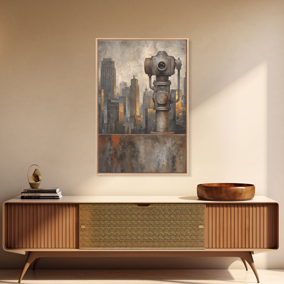 Industrial City Skyline Framed Canvas Print, Industrial Art, Living Room Decor, Abstract Art, Foundry, Abstract Wall Art, IND-2x3-44