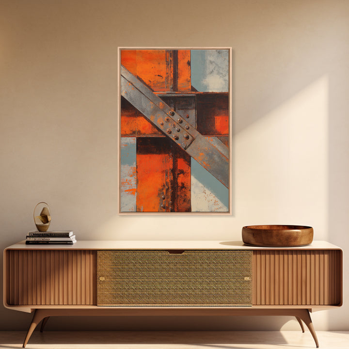 Steel Beams Crossing Like Abstract Lines Canvas Print, Industrial Art, Dining Room Wall Art, Living Room Decor, Abstract Art, IND-2x3-49