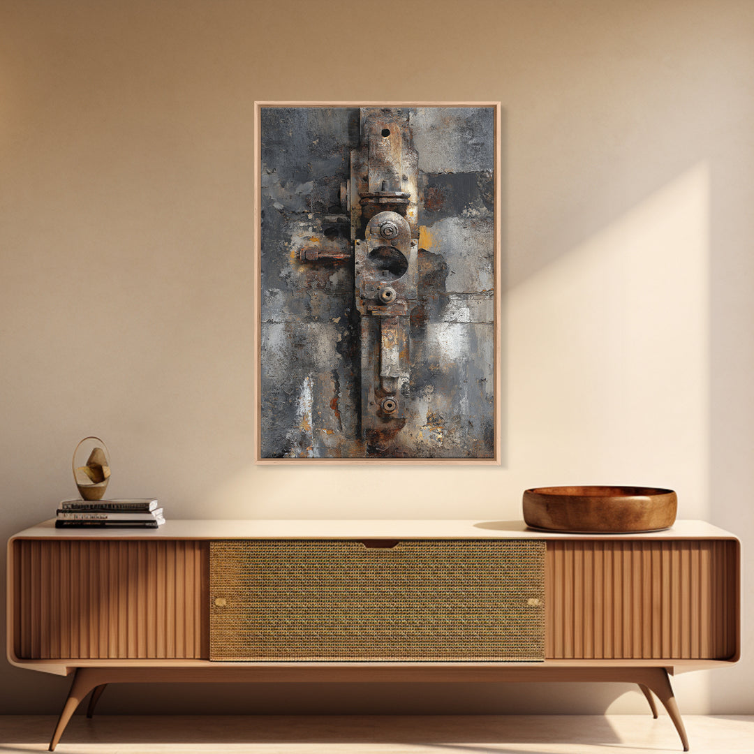 Abstract Smoke and Steel Shapes Framed Canvas Print, Industrial Art, Art Prints, Living Room Decor, Fine Art, Foundry, IND-2x3-56