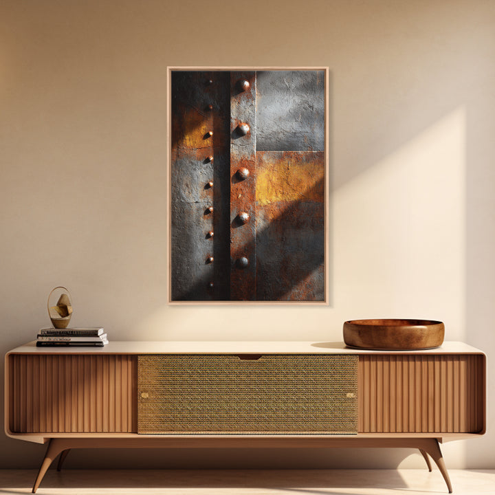 Riveted Metal Panel Texture Study Framed Canvas Print, Industrial Art, Wall Decor, Living Room Decor, Fine Art, Foundry, IND-2x3-6