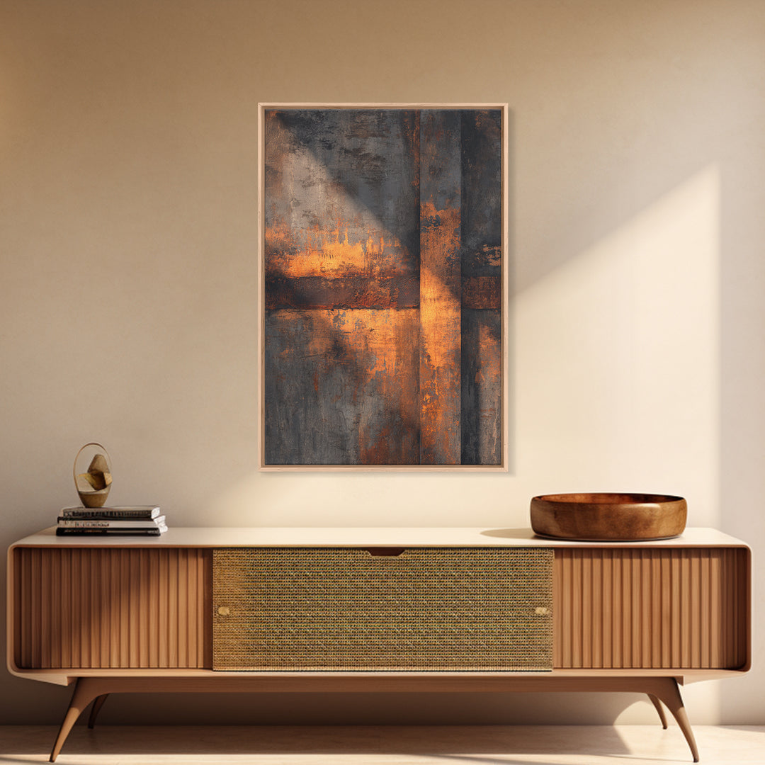 Exposed Brick Texture Abstract Framed Canvas Print, Industrial Art, Abstract Painting, Living Room Decor, Abstract Art, Foundry, IND-2x3-60
