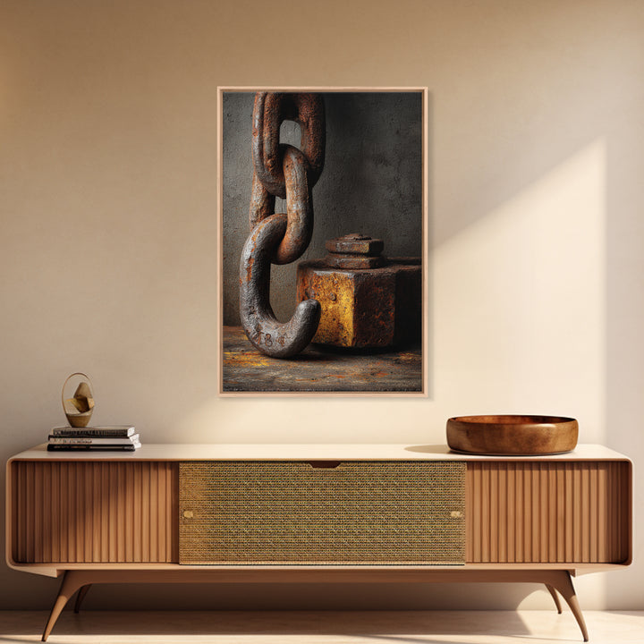 Chain and Hook Still Life Canvas Print, Industrial Art, Abstract Wall Art, Living Room Decor, Oil Painting, Foundry, IND-2x3-72