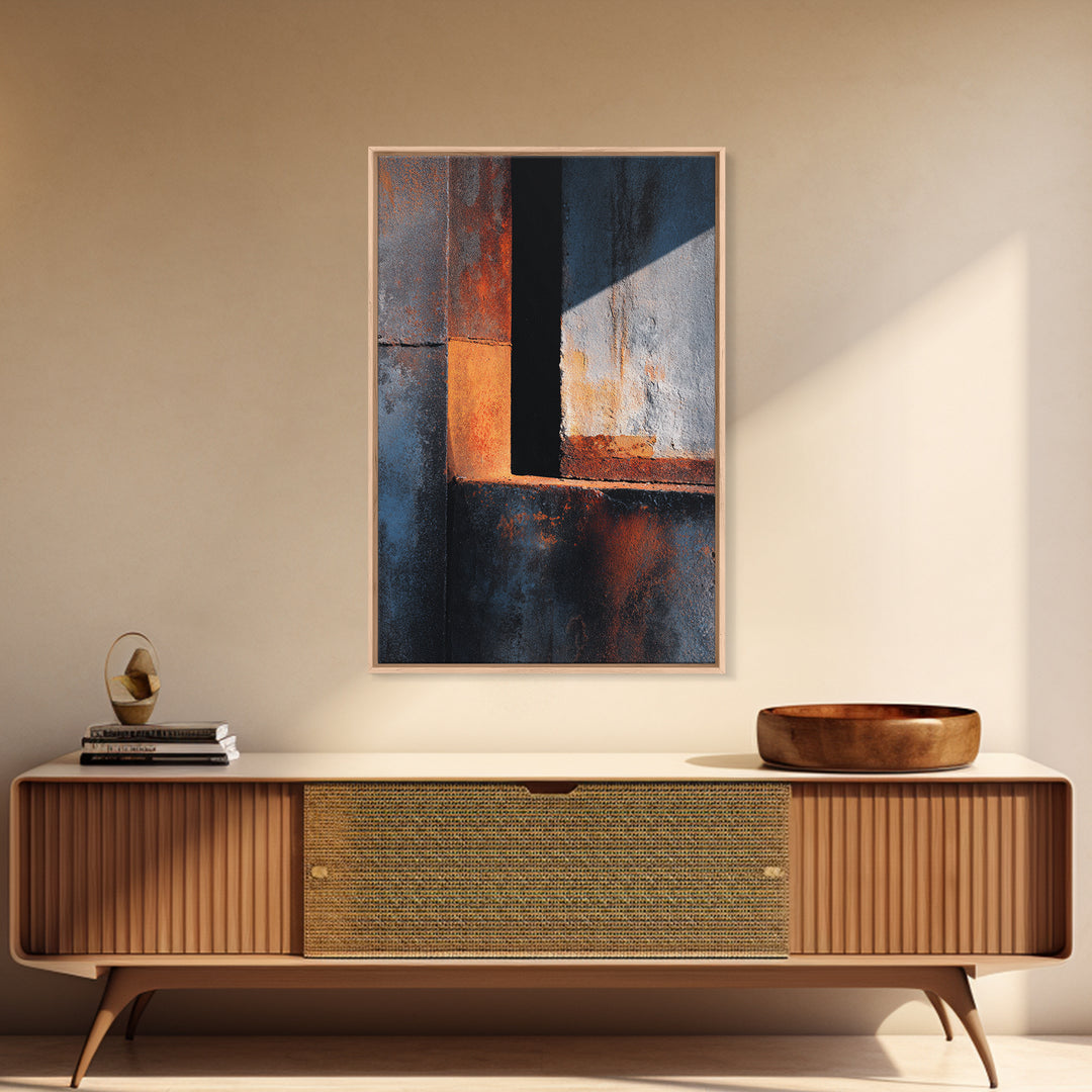 Abstract Smoke and Steel Shapes Framed Canvas Print, Industrial Art, Metal Art, Living Room Decor, Abstract Art, Foundry, IND-2x3-80