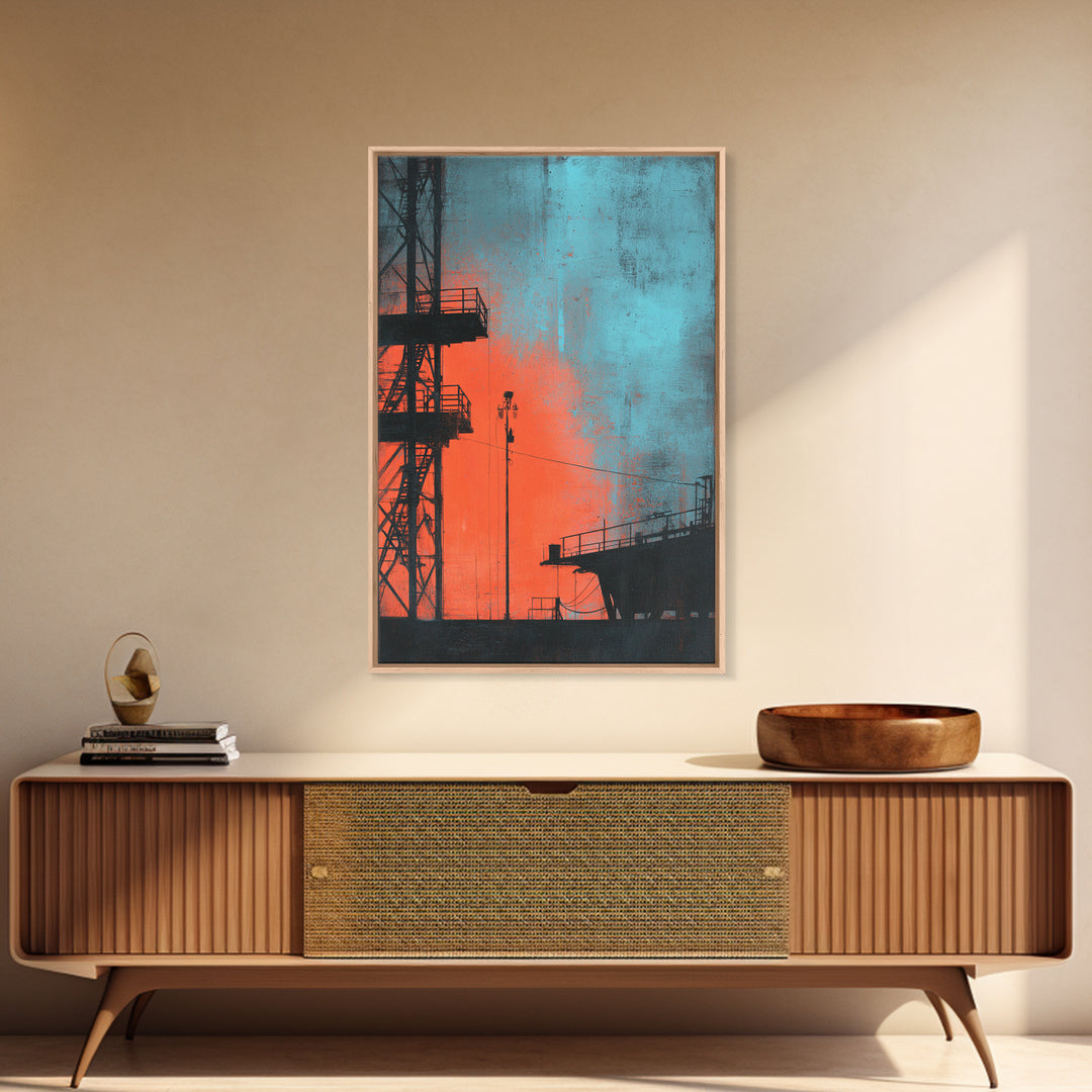 Warehouse Crane Silhouette Framed Canvas Print, Industrial Art, Room Decor, Living Room Decor, Fine Art, Foundry, Printables, IND-2x3-87