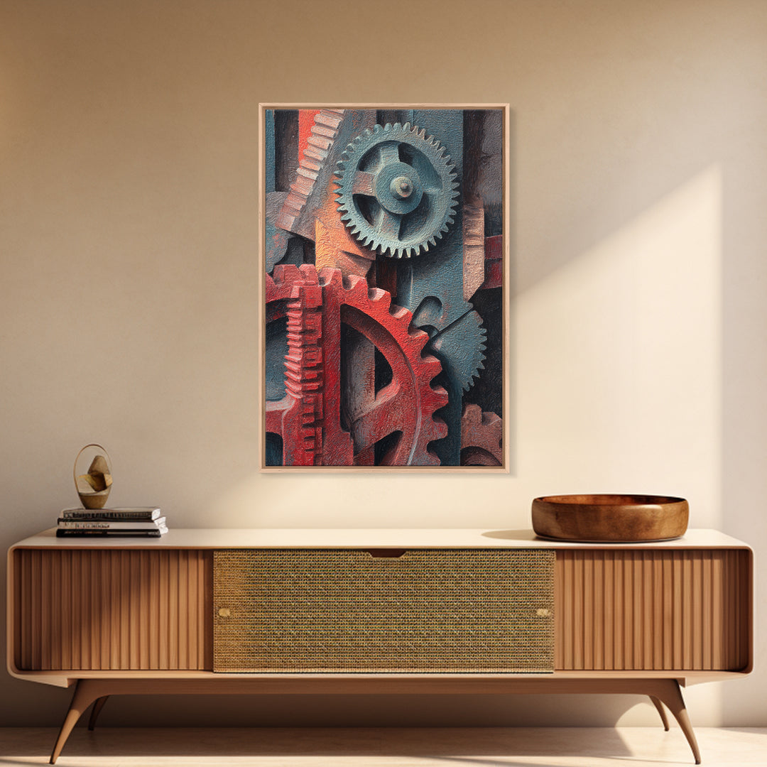 Rusted Gears Arranged as Sculptural Still Life Canvas Print, Industrial Art, Black and White Wall Art, Living Room Decor, IND-2x3-9
