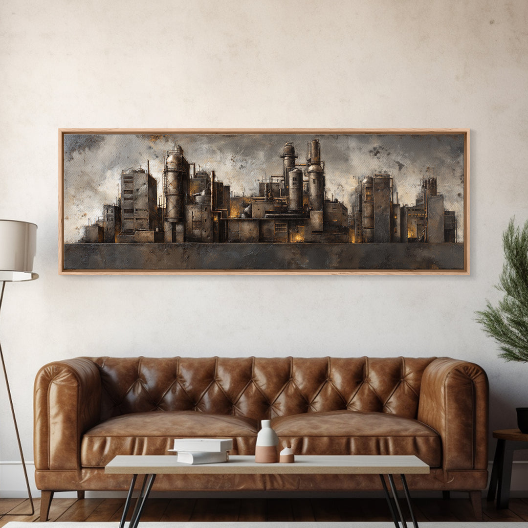 Industrial City Skyline Canvas Print, Industrial Art, Digital Prints, Living Room Decor, Fine Art, Foundry, Metal Art, IND-3x1-100