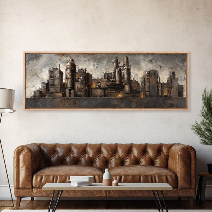 Industrial City Skyline Canvas Print, Industrial Art, Digital Prints, Living Room Decor, Fine Art, Foundry, Metal Art, IND-3x1-100