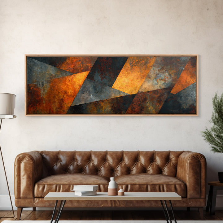 Rust Orange and Charcoal Geometric Abstraction Canvas Print, Industrial Art, Modern Decor, Living Room Decor, Abstract Art, IND-3x1-54