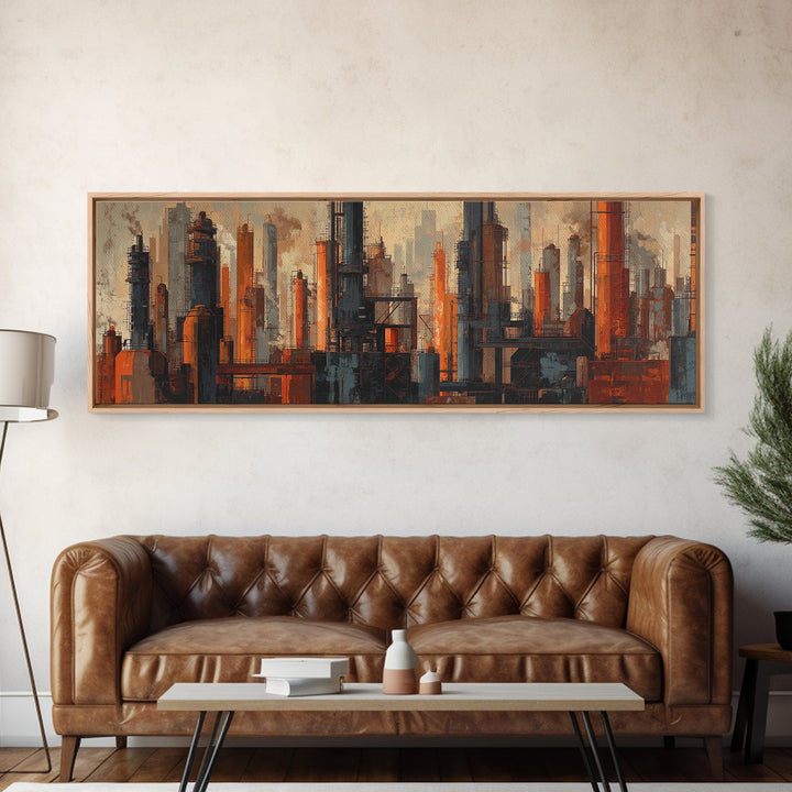 Industrial City Skyline Canvas Print, Industrial Art, Decor, Living Room Decor, Fine Art, Foundry, Black and White Wall Art, IND-3x1-76