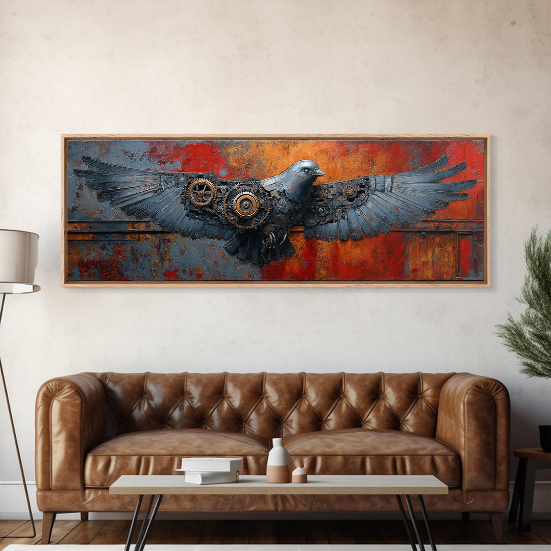 Mechanical Bird Made from Gears Canvas Print, Industrial Art, Abstract Art, Living Room Decor, Foundry, Bauhaus Poster, IND-3x1-83