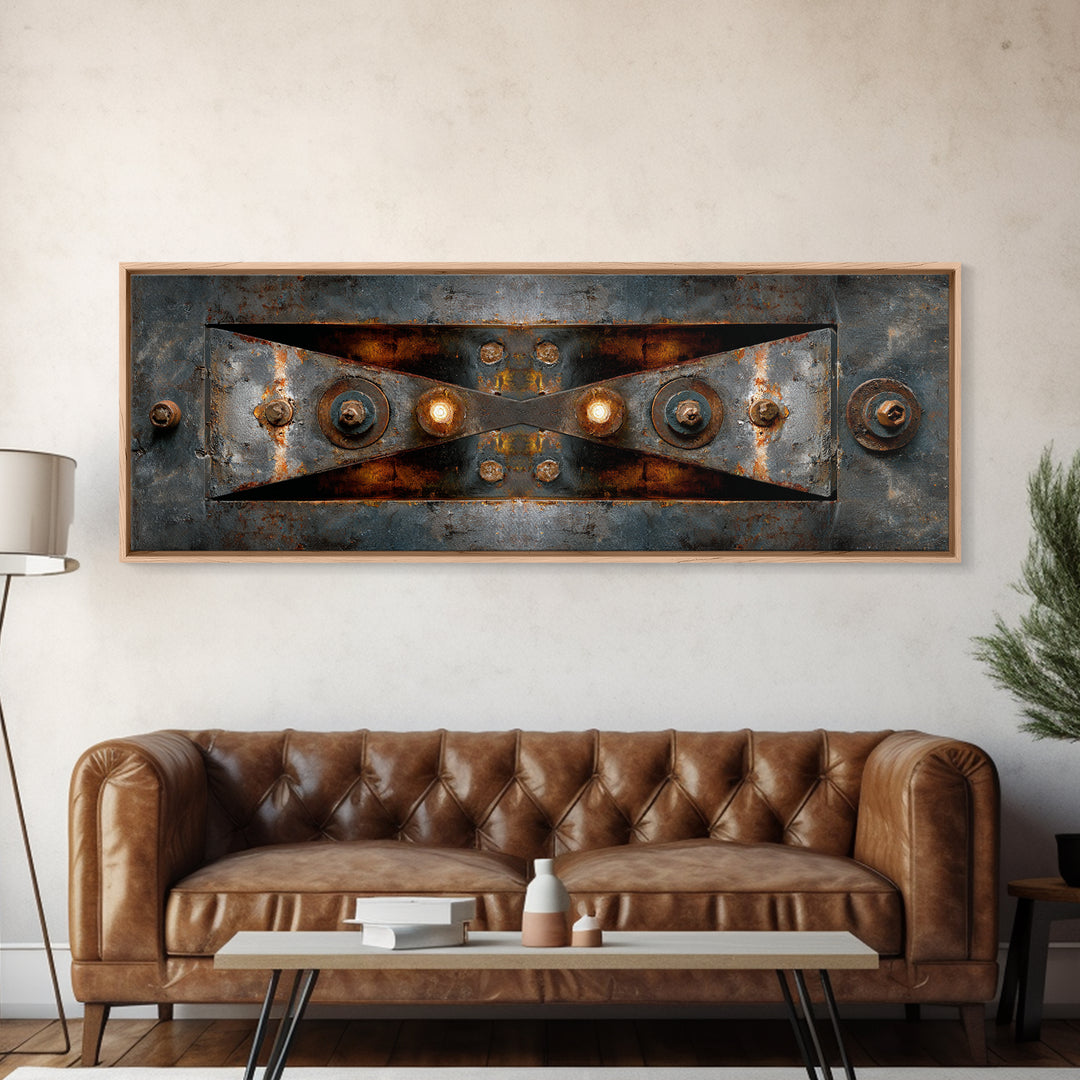 Steel Beams Crossing Like Abstract Lines Framed Canvas Print, Industrial Art, Living Room Art, Living Room Decor, Foundry, IND-3x1-9