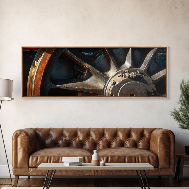 Steam Locomotive Wheel Closeup Canvas Print, Industrial Art, Black and White Art, Living Room Decor, Watercolor Art, Foundry, IND-3x1-94