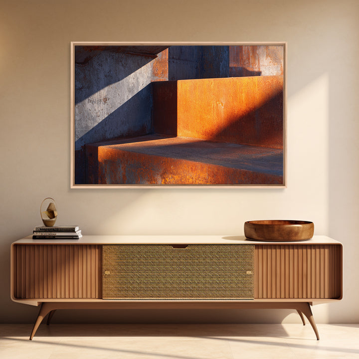 Abstract Smoke and Steel Shapes Framed Canvas Print, Industrial Art, Texas Art, Living Room Decor, Abstract Art, Foundry, IND-3x2-28