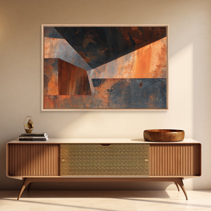 Rust Orange and Charcoal Geometric Abstraction Canvas Print, Industrial Art, Steampunk Decor, Living Room Decor, Abstract Art, IND-3x2-42