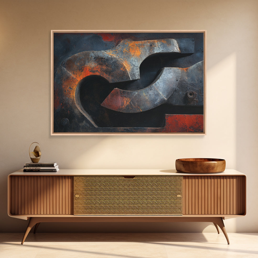 Abstract Smoke and Steel Shapes Canvas Print, Industrial Art, Boho Decor, Living Room Decor, Fine Art, Foundry, Digital Prints, IND-3x2-52