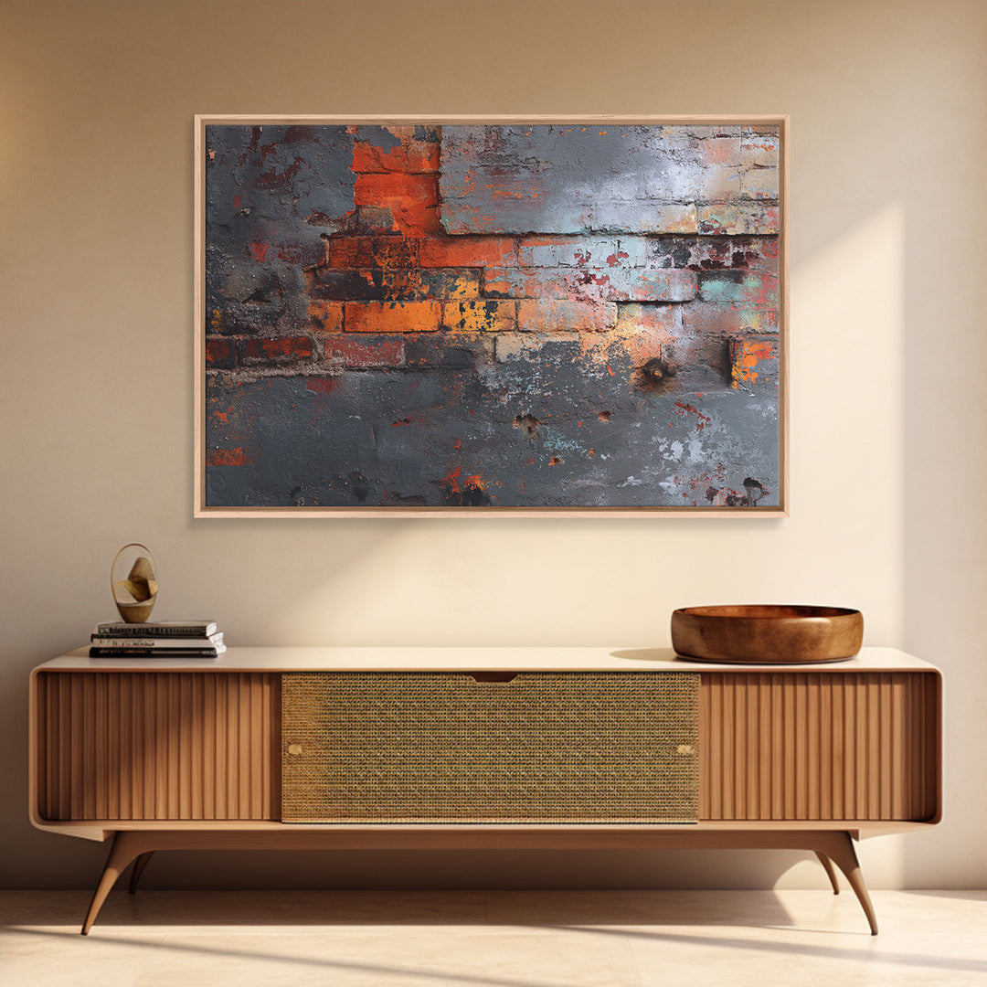 Exposed Brick Texture Abstract Canvas Print, Industrial Art, Digital Prints, Living Room Decor, Abstract Art, Foundry, IND-3x2-56
