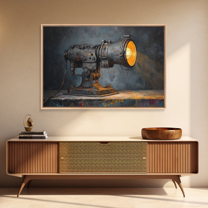 Industrial Lamp with Warm Glow Canvas Print, Industrial Art, Black and White Wall Art, Living Room Decor, Fine Art, Foundry, IND-3x2-75