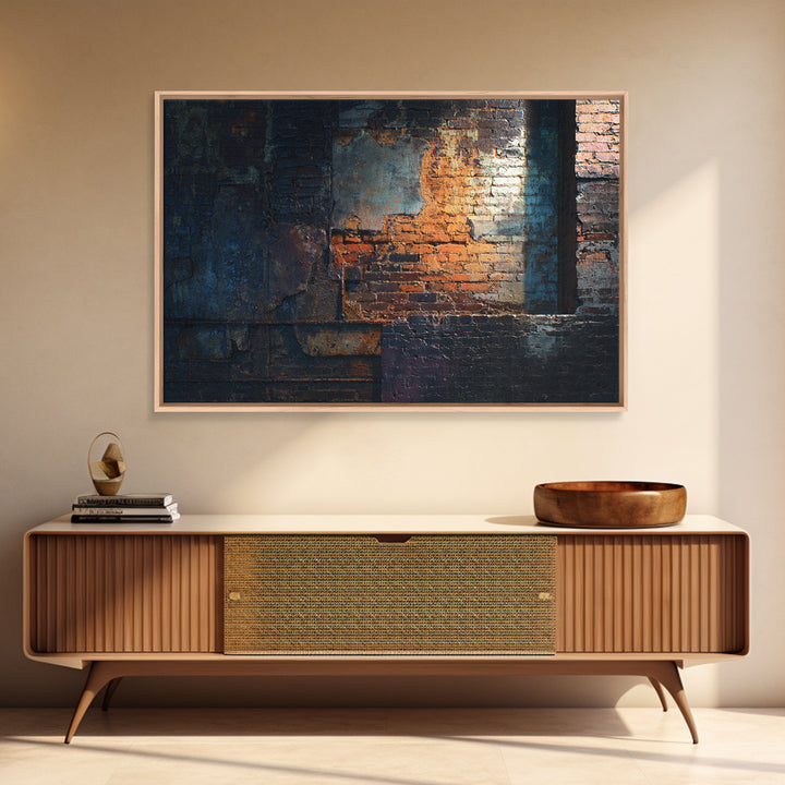 Exposed Brick Texture Abstract Framed Canvas Print, Industrial Art, Wall Hanging, Living Room Decor, Abstract Art, Foundry, IND-3x2-80
