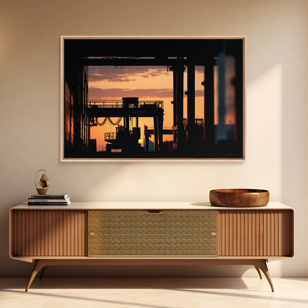 Warehouse Crane Silhouette Canvas Print, Industrial Art, Steampunk Decor, Living Room Decor, Fine Art, Foundry, Luxury Decor, IND-3x2-83