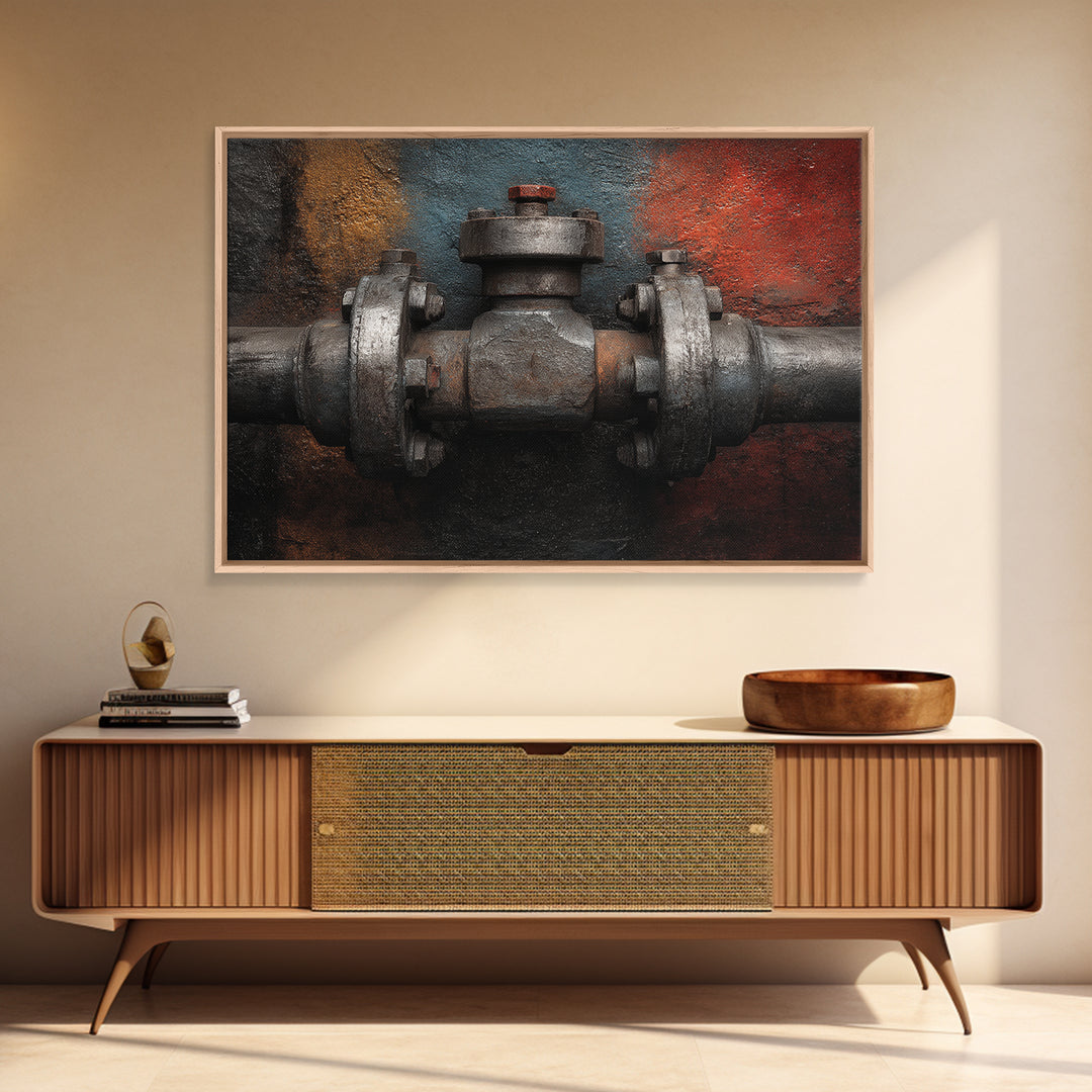 Metal Pipes and Valves as Graphic Composition Canvas Print, Industrial Art, Original Art, Living Room Decor, Fine Art, Foundry, IND-3x2-84