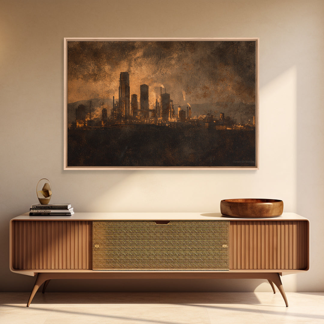 Industrial City Skyline Canvas Print, Industrial Art, Abstract Art, Living Room Decor, Fine Art, Foundry, Bauhaus Poster, IND-3x2-88