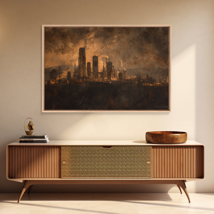 Industrial City Skyline Canvas Print, Industrial Art, Abstract Art, Living Room Decor, Fine Art, Foundry, Bauhaus Poster, IND-3x2-88