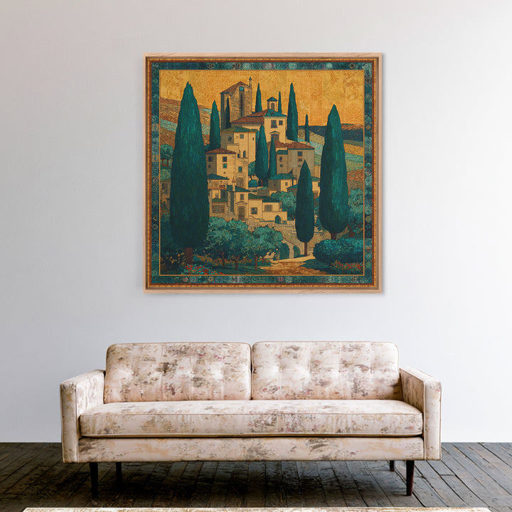 Tuscan Hillside with Cypress Trees and Golden Canvas Print, Italian Villa Art, Farmhouse Wall Art, Living Room Decor, Villa, IVA-1x1-1