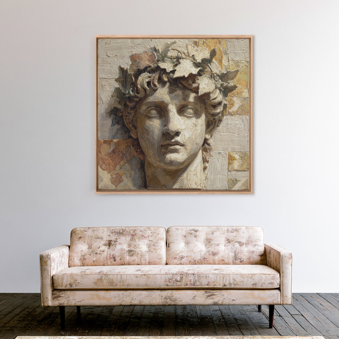 Classic Roman Statue Bust Framed Canvas Print, Italian Villa Art, Oil Painting, Living Room Decor, Villa, Farmhouse Wall Art, IVA-1x1-12