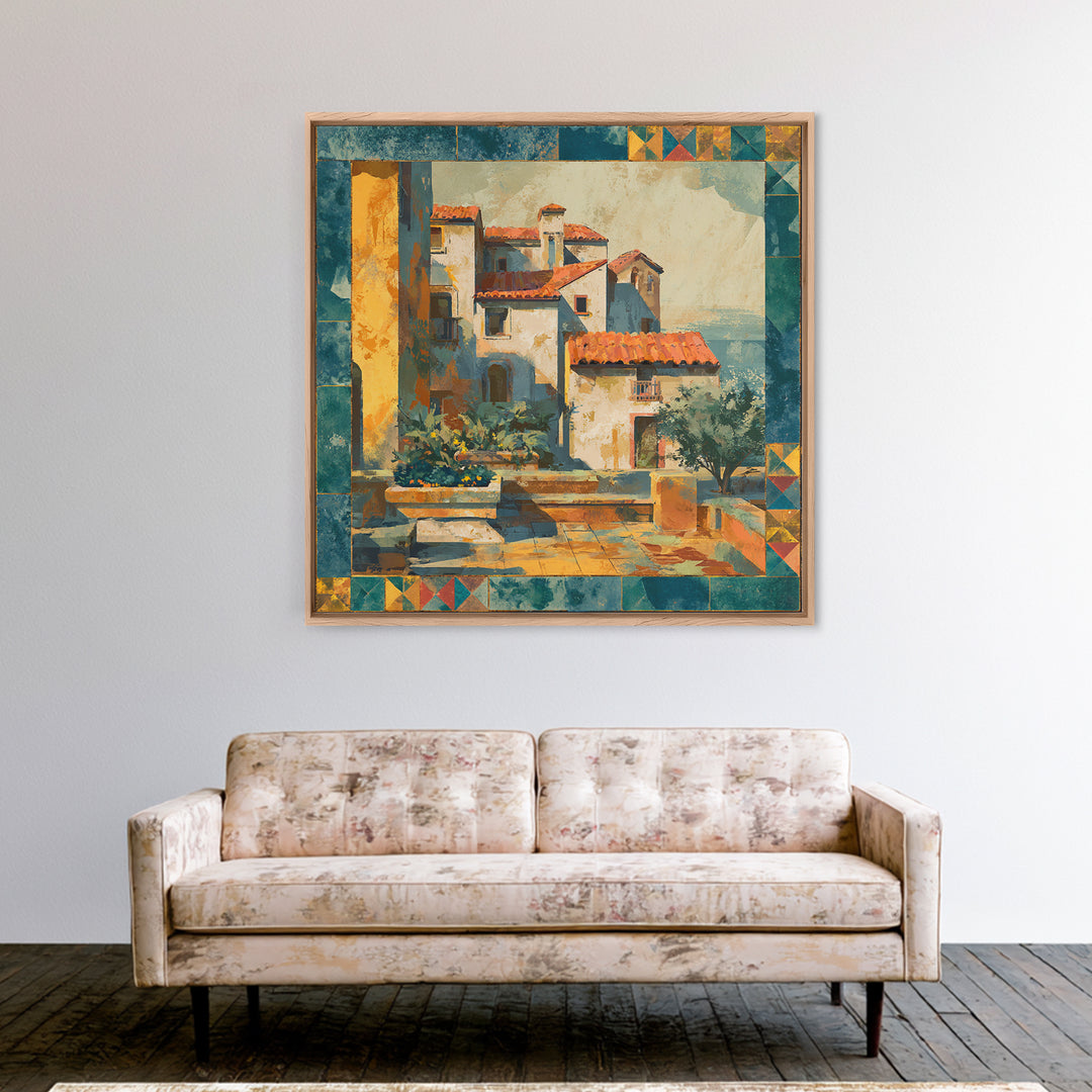 Amalfi Coast Cliffs Canvas Print, Italian Villa Art, Coastal Wall Art, Living Room Decor, Watercolor Art, Villa, IVA-1x1-13