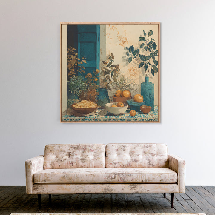 Pasta Herbs and Tomatoes Still Life Canvas Print, Italian Villa Art, Living Room Wall Art, Living Room Decor, Watercolor Art, IVA-1x1-19