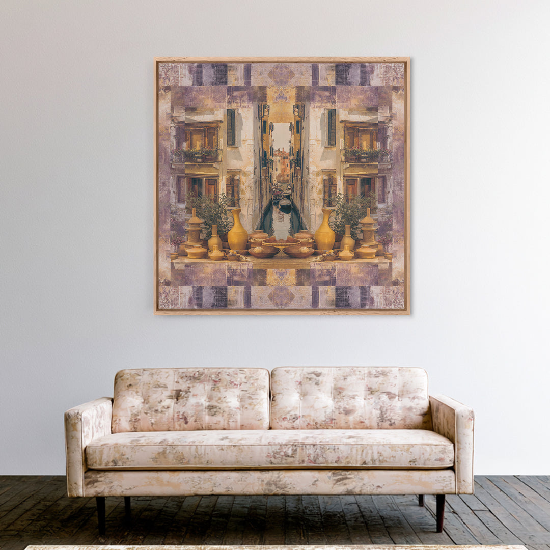 Venetian Canal Reflection Without City Crowd Canvas Print, Italian Villa Art, Large Wall Art, Living Room Decor, Villa, IVA-1x1-20