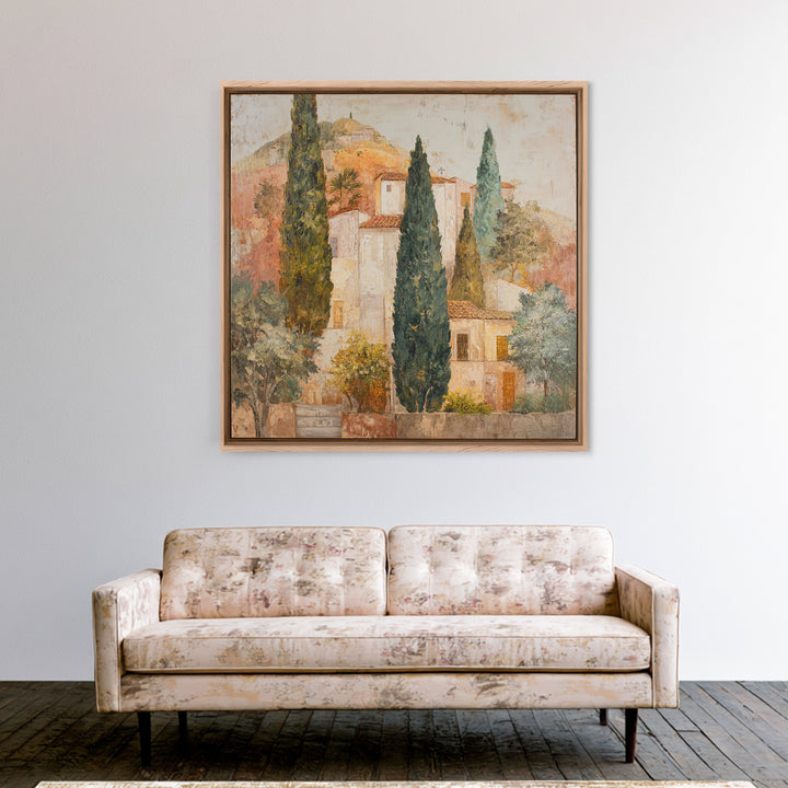 Tuscan Hillside with Cypress Trees and Golden Canvas Print, Italian Villa Art, Living Room Art, Living Room Decor, Villa, IVA-1x1-25