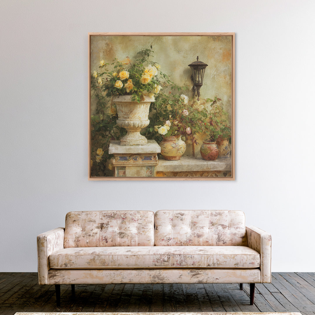 Italian Villa Garden Urn Canvas Print, Italian Villa Art, Landscape Art, Living Room Decor, Watercolor Art, Villa, IVA-1x1-30