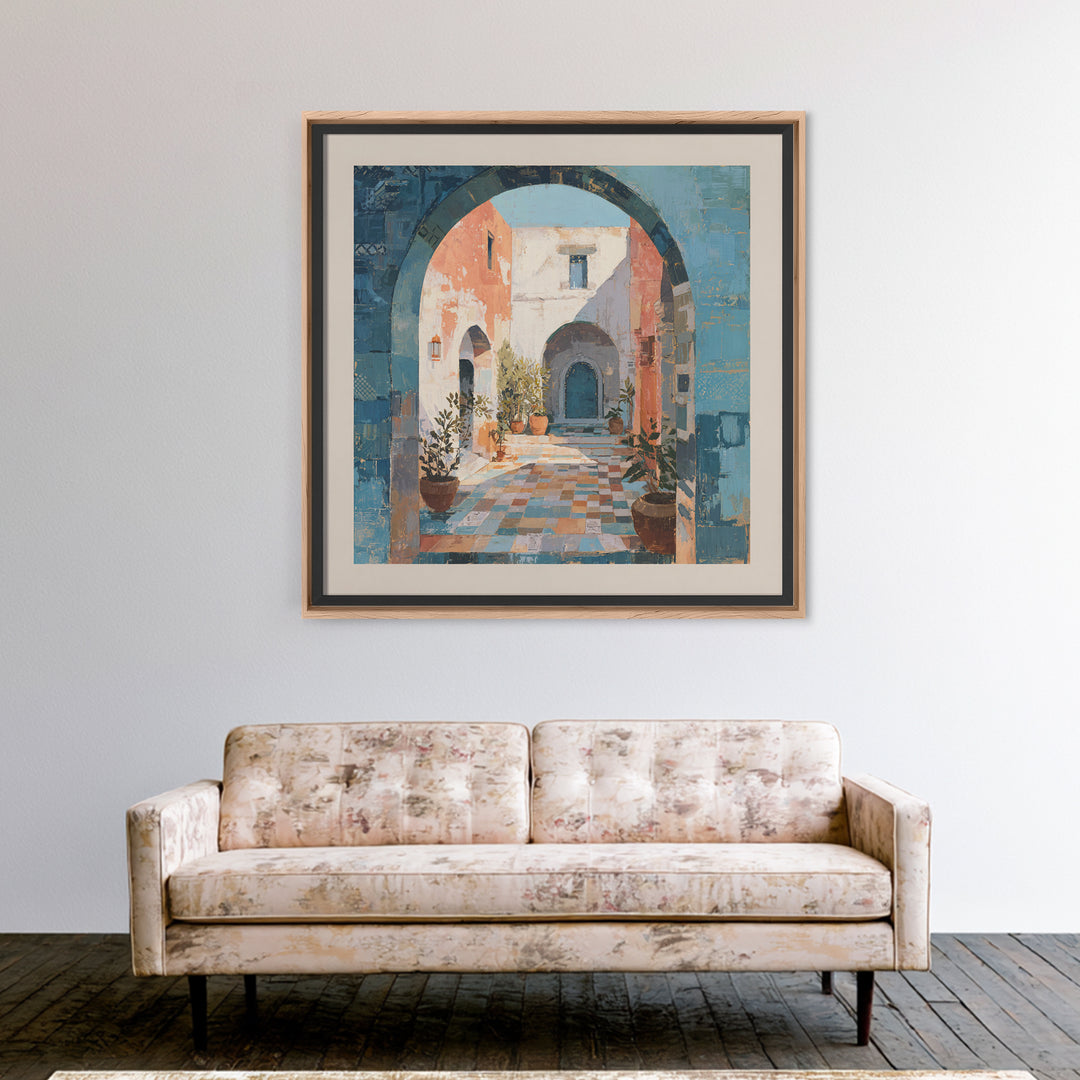 Mediterranean Arch Framing Blue Sea Framed Canvas Print, Italian Villa Art, Home Decor, Living Room Decor, Fine Art, Villa, IVA-1x1-32