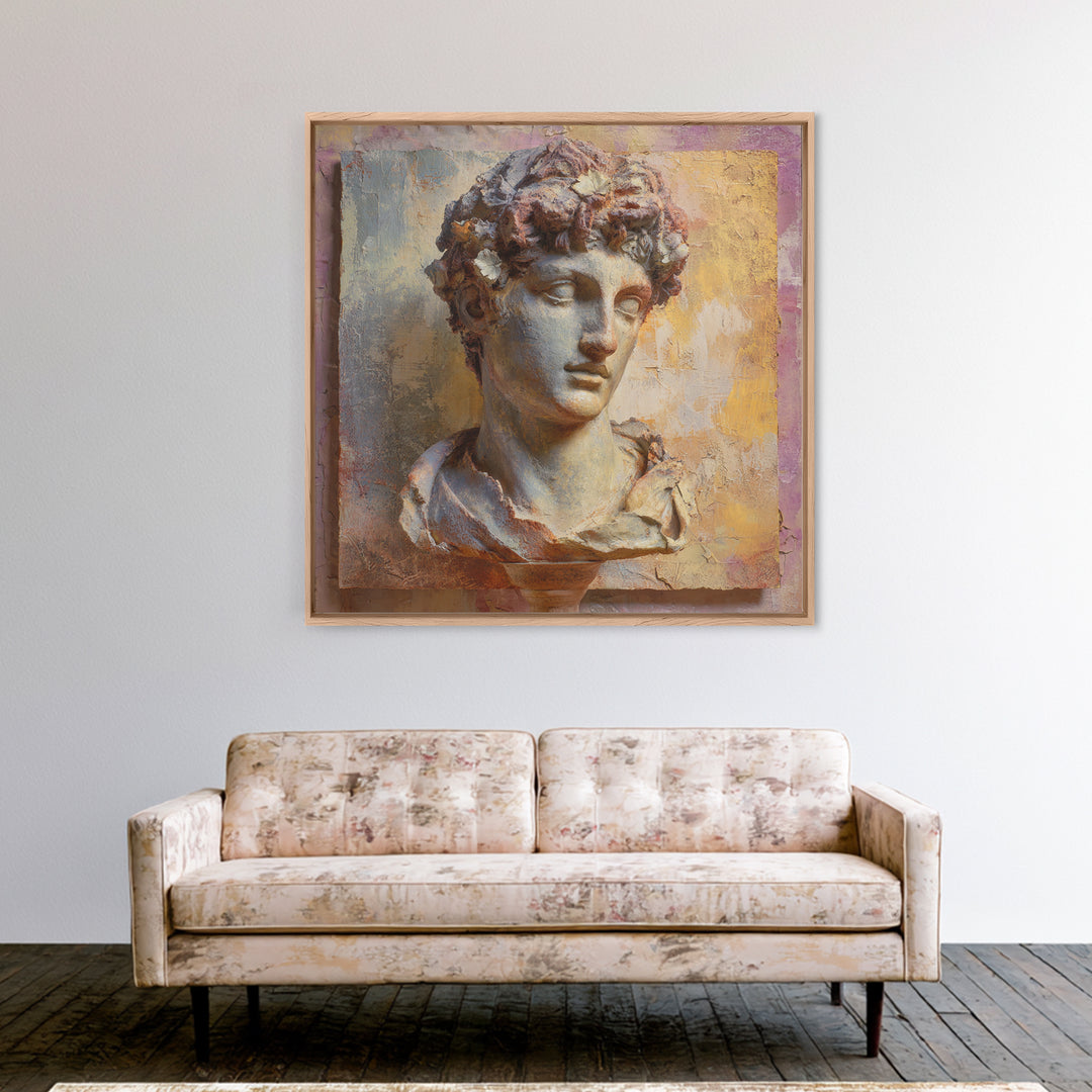 Classic Roman Statue Bust Canvas Print, Italian Villa Art, Living Room Decor, Watercolor Art, Villa, Living Room Art, IVA-1x1-36