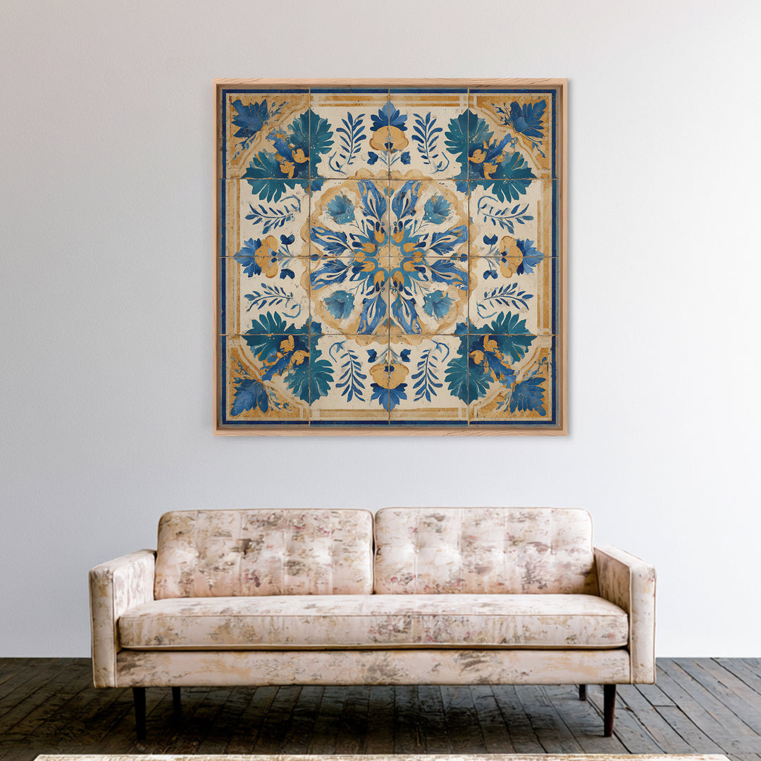 Italian Tile Pattern Framed Canvas Print, Italian Villa Art, Digital Download Art, Living Room Decor, Fine Art, Villa, IVA-1x1-41