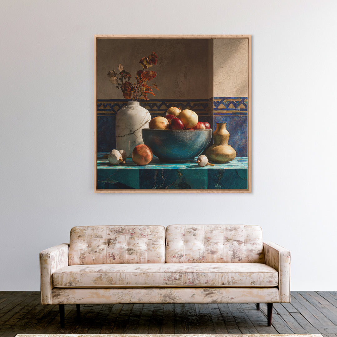 Marble Fruit Still Life Framed Canvas Print, Italian Villa Art, Bedroom Wall Art, Living Room Decor, Fine Art, Villa, IVA-1x1-47