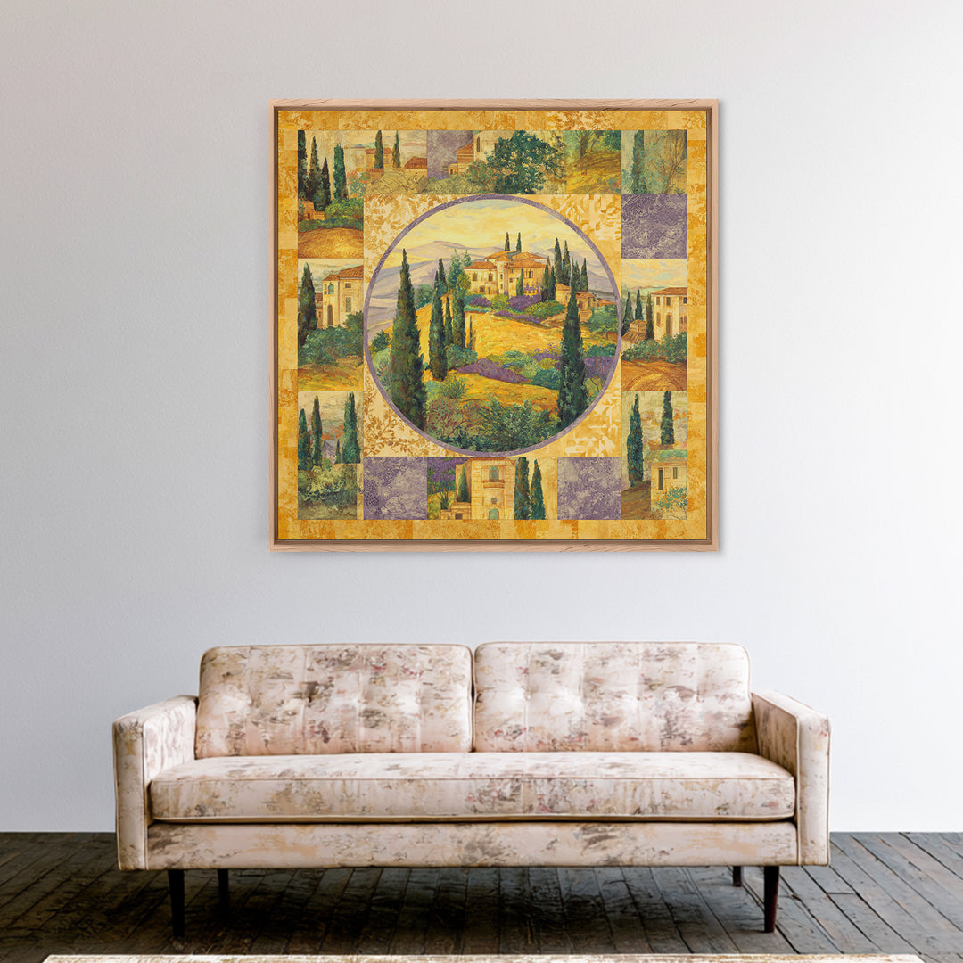 Tuscan Hillside with Cypress Trees and Golden Canvas Print, Italian Villa Art, Living Room Art, Living Room Decor, Villa, IVA-1x1-49